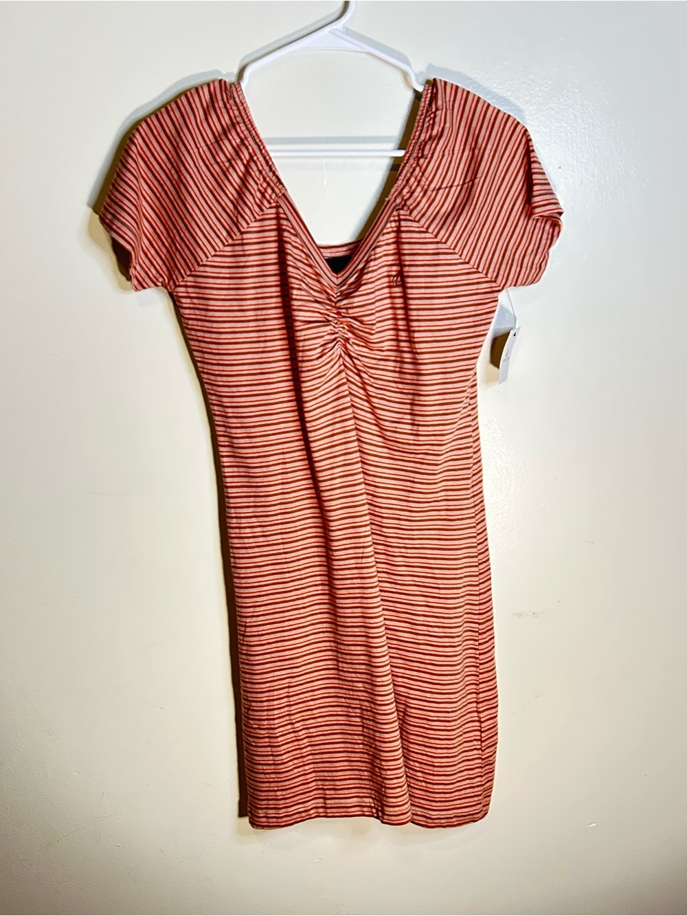 Volcom Rust and Black Striped V-Neck Short Sleeve Dress